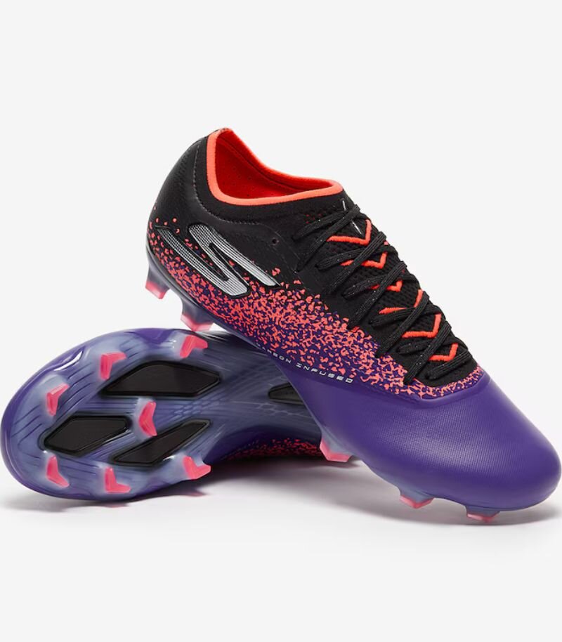 skechers razor football boots in purple and orange 